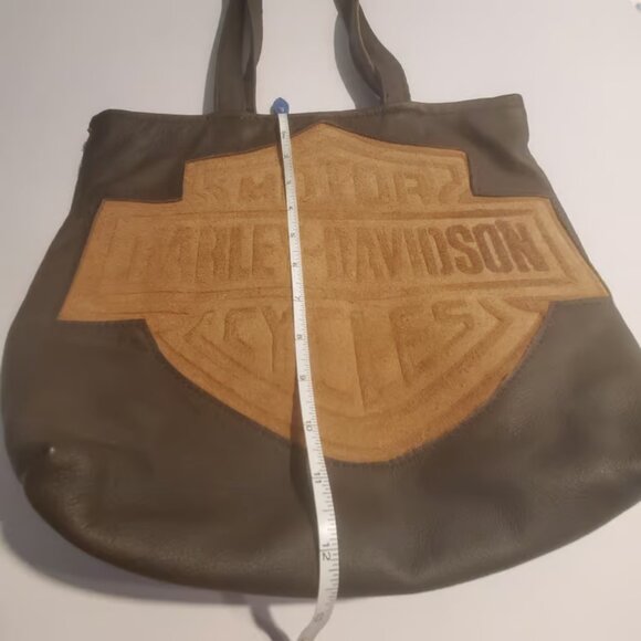 Handmade Large Faux Suede & Leather Tote Bag Inspired By Harley-Davidson Brown - Picture 5 of 8